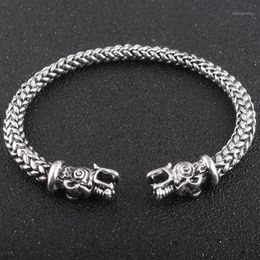 Gothic Viking Norse Dragon Bracelet Handmade Opening Vikings of Midgard Bangles two-headed Wolf Bracelet for men accessories1181a