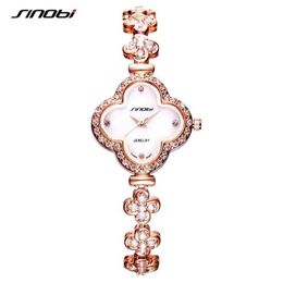 Wristwatches SINOBI Top Watches Women Fashion Four Leaf Clover Shape Bracelet Wristwatch Noble Ladies Jewellery Watch286W