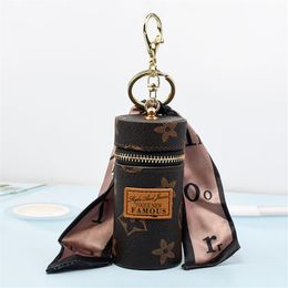 Designer Letter Bag Keychains Rings Silk Scarf Lipstick Holder Key Chains Fashion PU Leather Purse Pendant Car Keyrings Charm Brow209o