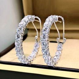 Earrings Trendy 925 Sterling Silver Full 4mm High Carbon Diamond Hoop Earrings for Women Fine Jewelry18k White Gold Circle Earrings Gift