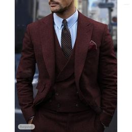 Men's Suits Herringbone Men Tailor-made Wedding 3 Pieces Formal Business Tweed Tuxedos Suit Costume Homme Jacket Vest Pants