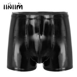 Mens Bulge Pouch Boxer Briefs Shorts Wet Look Patent Leather Elastic Waistband Short Pants Clubwear Rave Party Outfit 240129
