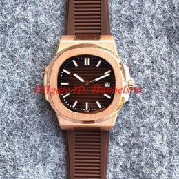 Yeni 5711 Mens Watches Brown Dial Spor Kauçuk Kayışı 2813 Otomatik Hareket Uhren Gül Altın Çelik Kılıf Orologio Di Lusso3044