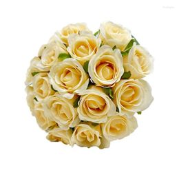 Decorative Flowers Autumn Rose Artificial Flower Bride Big Simulation Bouquet Wedding Table Party Decoration Vase Diy Indoor Living Room