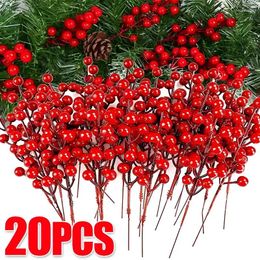 Decorative Flowers 20/1PCS Chritsmas Decor Red Berries Simulation Berry Branches Cherry Stamen For Home Xmas Year Gift Wedding Flower Wreath