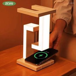 Night Lights LED Lamp Creativity Physics Balance Suspension Table Desk Wireless Charger Decoration Home Bedroom Room Decor Light