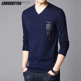 Men's T-Shirts 95% Cotton Top Quality Designer New Brand V Neck Mens t Shirts Fashion 2023 Trending Urban Long Sleeve Tops Casual Men Clothes Q240131