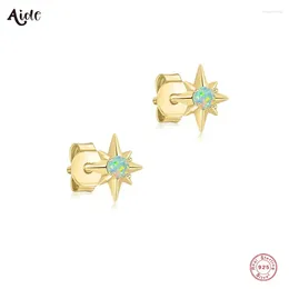 Stud Earrings Aide 925 Sterling Silver Sparkling Blue Opal Anise Star For Women Small Versatile Piercing Pendientes Jewellery