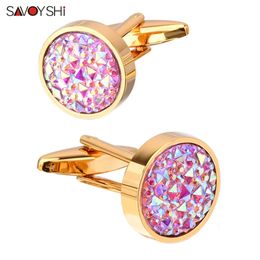 SAVOYSHI est Shirt Cufflinks for Mens Gift Cuff buttons High Quality Round Colourful Stone Cuff links Wedding Jewellery 240124