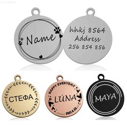 Dog Collars Leashes Custom Personalized Cat Dog ID Circle Tag Collar Pendant Engraved Pet Necklace Chain Charm Supplies For Tag Name Products