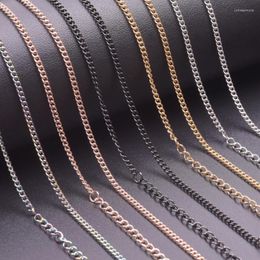 Chains 10Pcs/Lot Stainless Steel Hip Hop Flat Curb Chain Necklaces For Men Women Width 2.2mm Figaro Rope Cuban Collares Jewellery Making