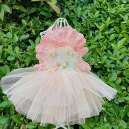 Dog Apparel Cotton Lace Pet Clothes Fashion Korean Pink Fairy Princess Dress For Small Medium Flower Bow Tutu Skirt Chihuahua Puppy