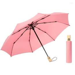 Umbrellas Umbrella Women Wooden Handle Automatic Windproof Travel Fashion 8 Ribs Simple Folding