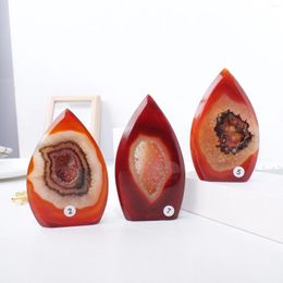 Decorative Figurines 1pc Natural Stone Sculpture Red Agate Flame Shape Crafts Carnelian Crystal Carving Energy Gem Home Ornament