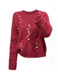 Women's Sweaters Harajuku Sweet Fashion Sequins Sweater Women Red Oversized Knitted Pullover Baggy Korean Plush Jumper Autumn Winter Preppy