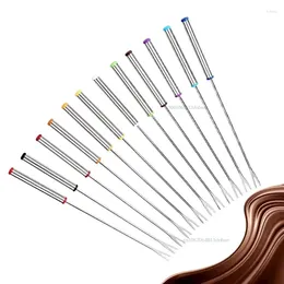 Forks 6PCS/Set Stainless Steel Fork Pot Fondue Melting Skewer Kitchen Cheese Fruit Dessert BBQ Tools Accessories