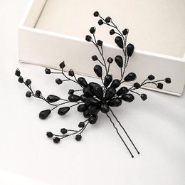 Hair Clips Black Color Crystal Hairpins Handmade Vintage Baroque Tiara Headpiece Wedding Headdress Women Bridal Accessories Jewelry