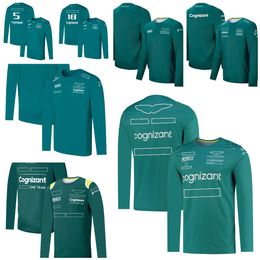 Hot F1 racing suit green team T-shirt men's quick-drying breathable long-sleeved round neck casual