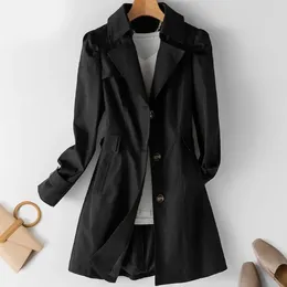 Women's Trench Coats Office Lady Solid Colors Urban Women Lapel Single Breasted Knee-Length Long Spring Autumn Warm Fashion Outwears
