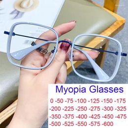 Sunglasses Oversized Square Myopia Glasses Fashion Brand Women Anti Blue Light Prescription Nearsighted Optical Computer Eyewear -2