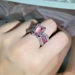 Cluster Rings Song Yanfei Snow Pear The Same Style With Pink Diamond Ring FEMALE Personality Opening Index Finger WOMEN LADY Wholesale