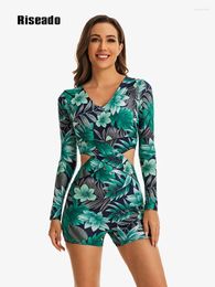 Women's Swimwear Tropical Print One Piece Swimsuits Long Sleeve Rashguard Women Sport Surfing Bathing Suits (UPF 50 )