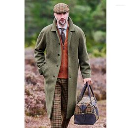 Men's Suits Herringbone Tweed Coat Winter Jacket Male Suit Long Lapel Single-breasted Casual Trench Gentleman Clothing