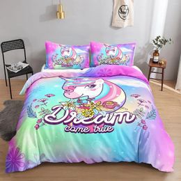 Bedding Sets Rainbow Unicorn Girls Gift Purple Dream Duvet Cover Cute Print Bed Set Cartoon Animals Home Decoration