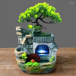 Decorative Figurines Indoor Living Room Rockery Landscape Waterfall Fountain Resin Exquisite Crafts Flowing Water Ornament With 7-color LED
