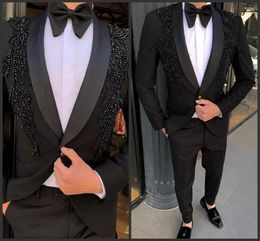 Men's Suits Black With Accessories Costume Homme Men Groom Tuxedos Wedding Terno Masculino Slim Fit 2 Pieces Blazer(Jacket Pants)