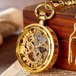 Pocket Watches Copper Steampunk Vintage Fob Watch Necklace Pendant Golden Mechanical Chain Hollow Retro Men Male Clock