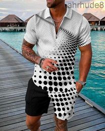 Mens Tracksuits Solid Colour Plaid Suit Summer Tracksuit Short Sleeve Zipper Shirt Shorts Set for Men Casual HWUH