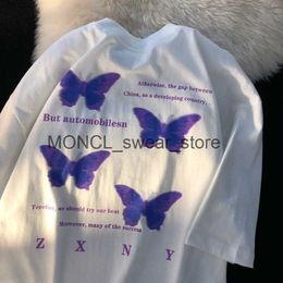 Men's T-Shirts Summer Y2k Aesthetic Purple Butterfly Fashion Letter Graphic T Shirts Oversized Short Sleeve Cotton Tee Harajuku Women ClothingH2421