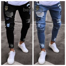 Sell Hot Men designer jeans black men's casual jeans tight motorcycle high-quality denim pants