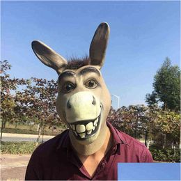 Party Masks Funny Adt Py Donkey Horse Head Mask Latex Halloween Animal Cosplay Zoo Props Festival Costume Ball Y220805 Drop Delivery Dhs1E