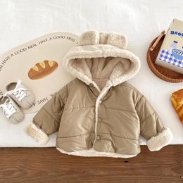 Down Coat Winter Kids 0-5Years Children Boy Girl Solid Colour Long Sleeve Ear Hooded Plush Thicken Jacket Outerwear Warm Clothes