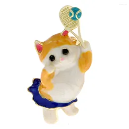 Brooches CINDY XIANG Cute A Little Cat Playing Tennis Brooch Funny Kitty Pin Animal Design Cartoon Jewellery Enamel Accessories
