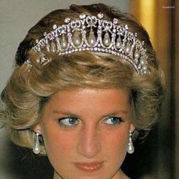 Hair Clips Vintage Silver Color Queen Princess Diana Crown Crystal And Pearl Diadem For Bridal Accessories Bride Tiara Headband