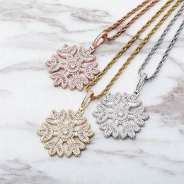 Hip Hop Micro Paved CZ Stones Bling Iced Out Snowflake Pendants Necklaces for Men Women Charm Rapper Jewelry Gifts257K