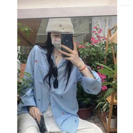 Women's Blouses XEJ Blue Striped Shirt Jacket Autumn Thin Sun Protection Loose Long Sleeved Top Elegant Social