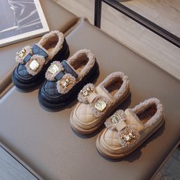 Детская модная хлопковая кожаная обувь для девочек, милые детские повседневные дышащие лоферы без шнуровки с круглым носком и бантом 240131