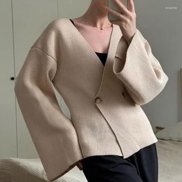 Women's Blouses Autumn Fashion V-neck Cardigan Sweater For Women Vintage Long Sleeve Double Button Coat Chic Female Street Knitwear