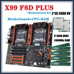 Motherboards X99 F8D PLUS Motherboard Set Processor LGA 2011-3 With E5 2680 V4 2 Kit 8 16G 128GB DDR4 2400Mhz RAM Memory Support M.2 NVME