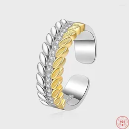 Cluster Rings S925 Sterling Silver For Women Fashion Contrast Coloured Ear Of Wheat Micro Inlaid Zircon Punk Jewellery