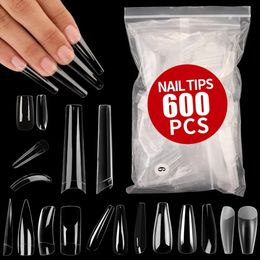 500600Pcs Long Coffin Fake Nail Professional False Nail FullHalf Cover For Nail Tips Accessories Press On Nails Manicure Tool 240119