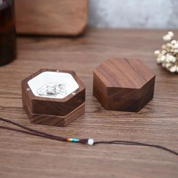 Jewelry Pouches Retro Box Walnut Wooden Love Gift Ring Storage Earring Necklace Display Engagement