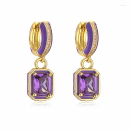 Stud Earrings Women's 18k Gold Plated Crystal Zircon Enamel Geometric Fashion Jewelry Festival Gifts