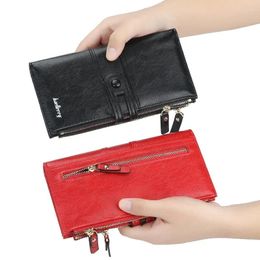 Wallets Women Wallet Leather Solid Colour With Three Zipper Pockets Long Phone Bag Money Pocket Coin Purse Card Holder For