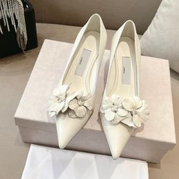 High Heel Pumps Flower Slingbacks Pointed Toes Designer Famous Pump Sandals 4.5/6.5cm Women Shoes Sexy Elegant Lady Dress Shoes Top Mirror Quality Soft Sheepskin 35-39