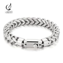 Bracelets Fongten Hip Hop Men's Bracelets Shiny Stainless Steel Square Woven Link Chain Vintage Bracelets For Men Jewellery Trendy 2022